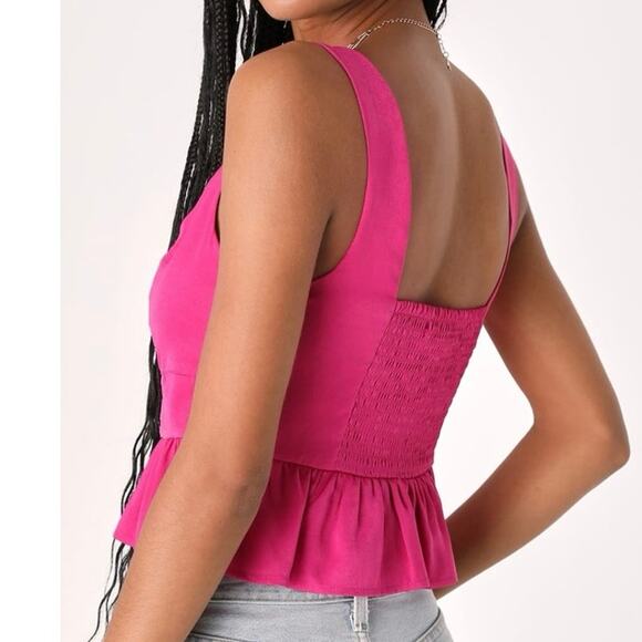 NWT Lulu's Magenta Barbie Pink Preppy Cutesy Corset Peplum Crop Top Medium - Picture 2 of 10